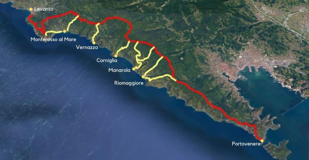 High Path Trail. Cinque Terre hiking map.